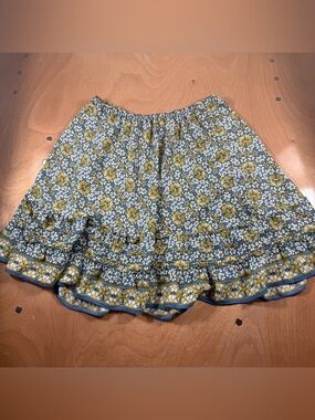Max Studio Womens Small Skirt Blue Yellow Ditsy Floral Tiered Ruffle Flouncy